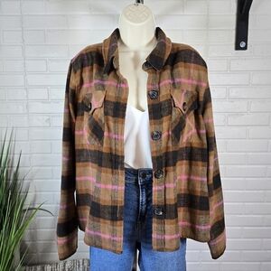 BB Dakota Brown Plaid Button Up Shacket Brown and Pink Size Large